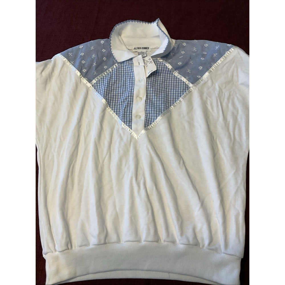 Alfred Dunner Women's Elastic Waist Pullover Blouse Top Size Medium White/blue